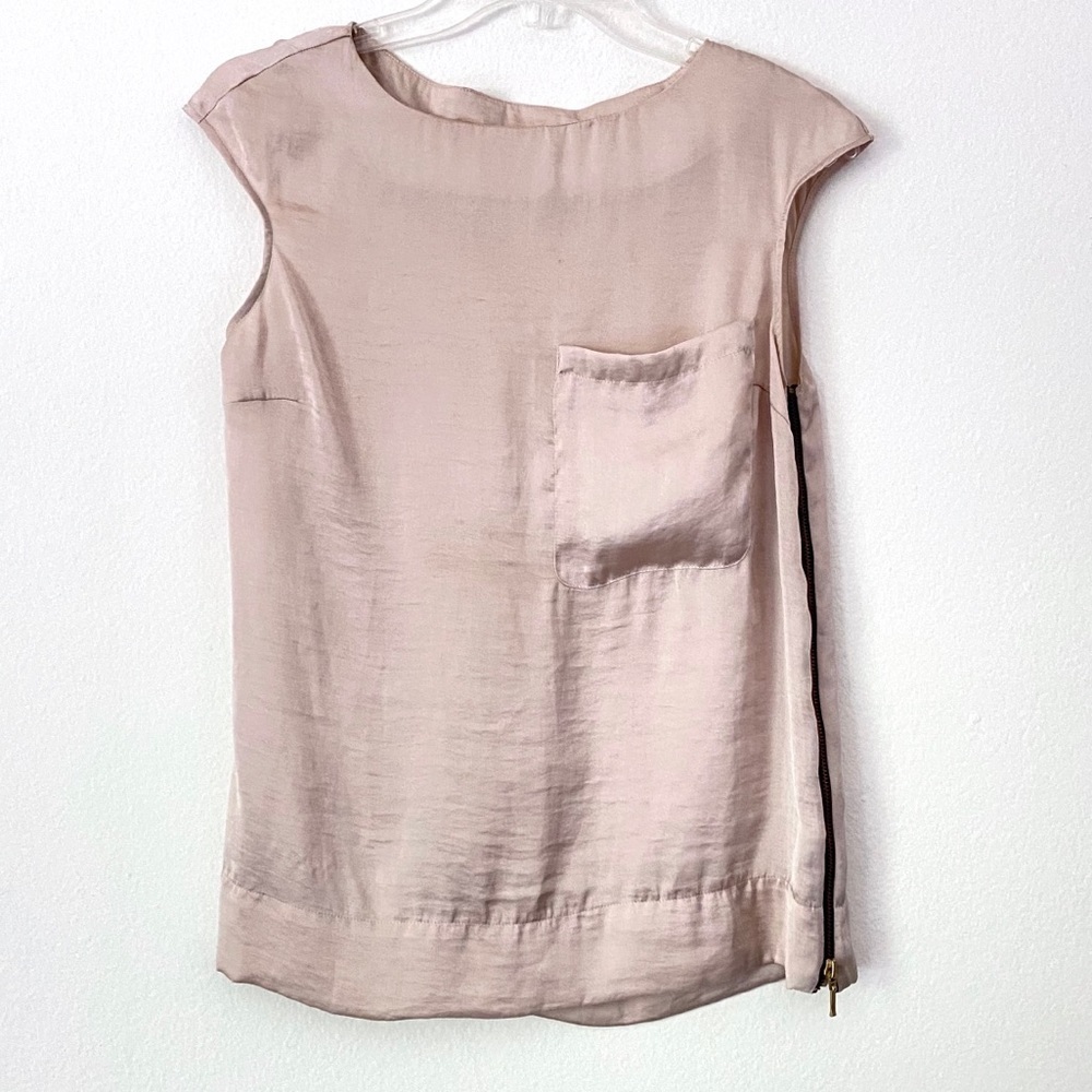 Zara Satin Champagne Sleeveless Blouse Exposed Side Zip XS